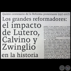 LOS GRANDES REFORMADORES: EL IMPACTO DE LUTERO, CALVINO Y ZWINGLIO EN LA HISTORIA - Por BEATRIZ GONZÁLEZ DE BOSIO - Domingo, 10 de Diciembre de 2017
